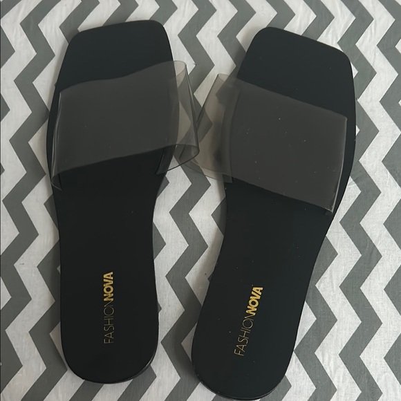 Fashion Nova Black Transparent Strap Sandals - Picture 1 of 3